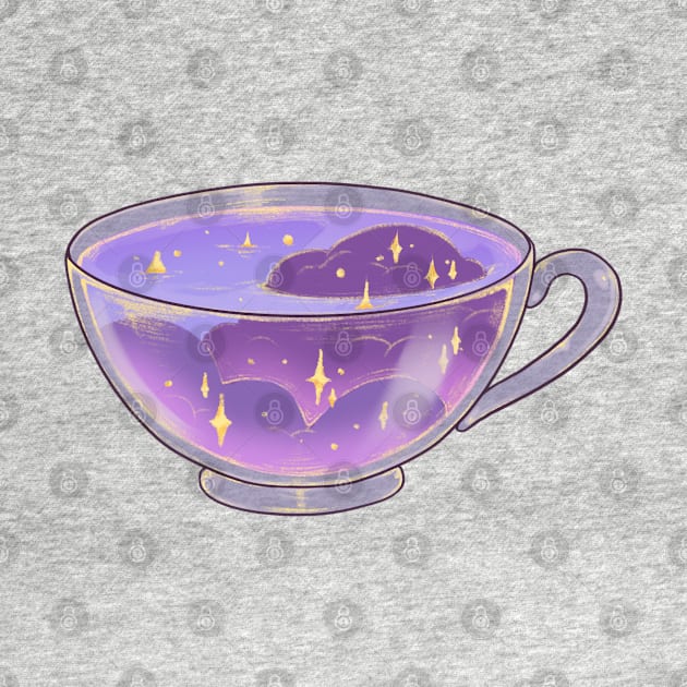 Black background magical soft night clouds tea cup sticker by Itsacuteart